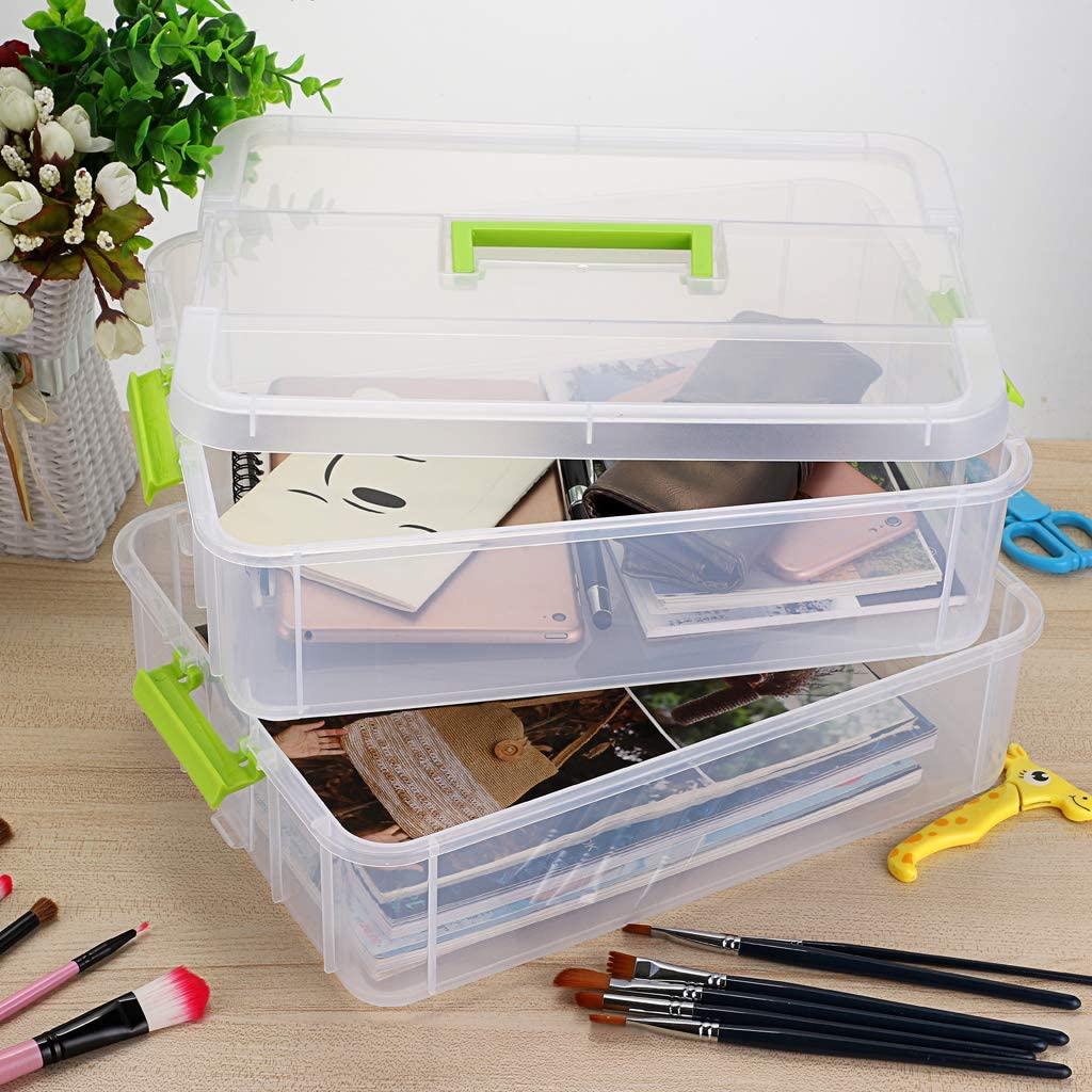 2 Layer Stack & Carry Box, Plastic Multipurpose Portable Storage Container  Box Handled Organizer Storage Box for Organizing Stationery, Sewing, Art  Craft, Jewelry and Beauty Supplies Blue 